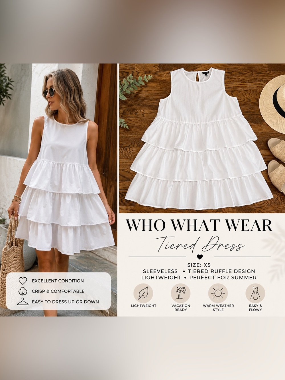 Who What Wear White Tiered Poplin Dress – Size XS